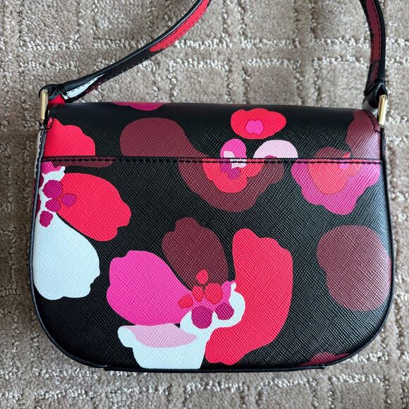Kate Spade Laurel Way Lilah Floral Crossbody Bag Purse Black Pink Vegan Leather - Picture 4 of 12